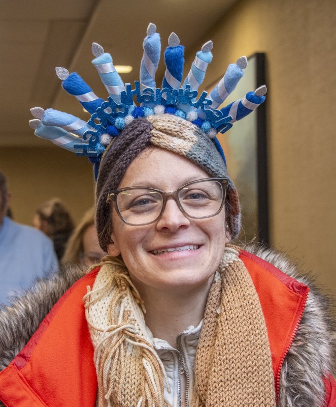 Alexandra Miller wears her own menorah.